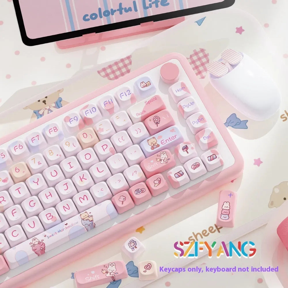 Sweet cotton candy colour mechanical keyboard key cap set showing 112-key and 120-key options