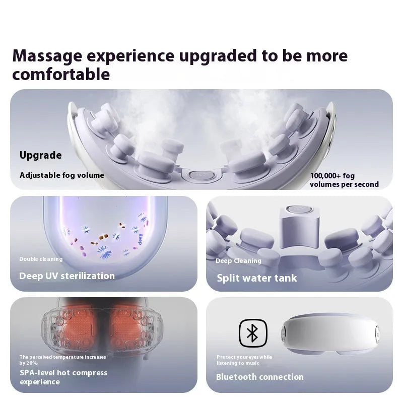 Purplish grey Bluetooth steam smart eye hot compress massage device on a white background.