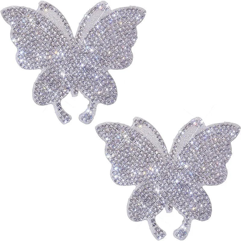 Diamond-encrusted glass car sticker in bear paw or butterfly design for vehicle decoration