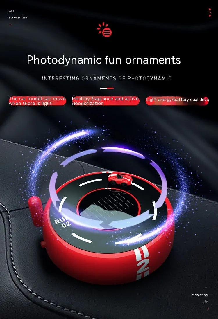 Solar-powered round car aromatherapy decoration in black, red or white colours