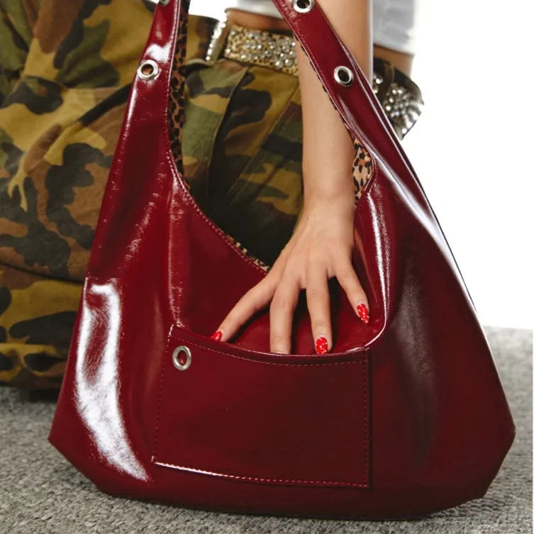 Red leopard print women's shoulder bag in PU leather with large capacity and two sides.