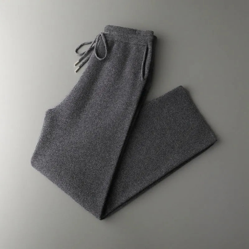 Men's Thickening Wide Leg Pants in Wool Solid Colour Mid-High Waist Drawstring Casual Trousers Available Light Gray Dark Gray Light Camel Black Caramel Cyan S-XXL