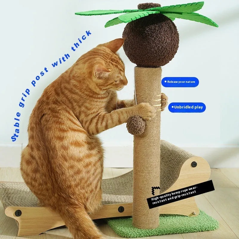 Wooden beach chair style cat climbing frame with scratch board and hemp mat column