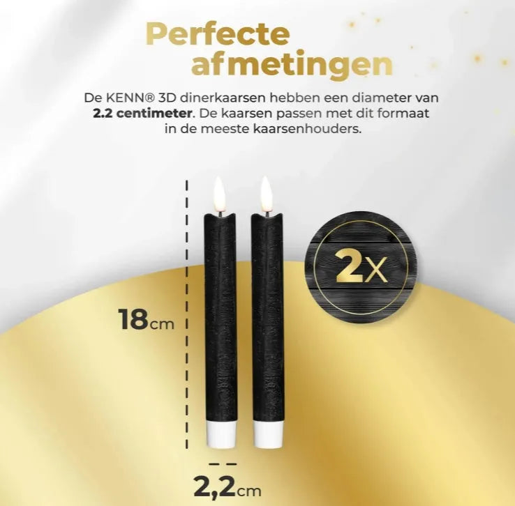 Four black LED taper candles with realistic 3D flame effect, showing flickering yellow light