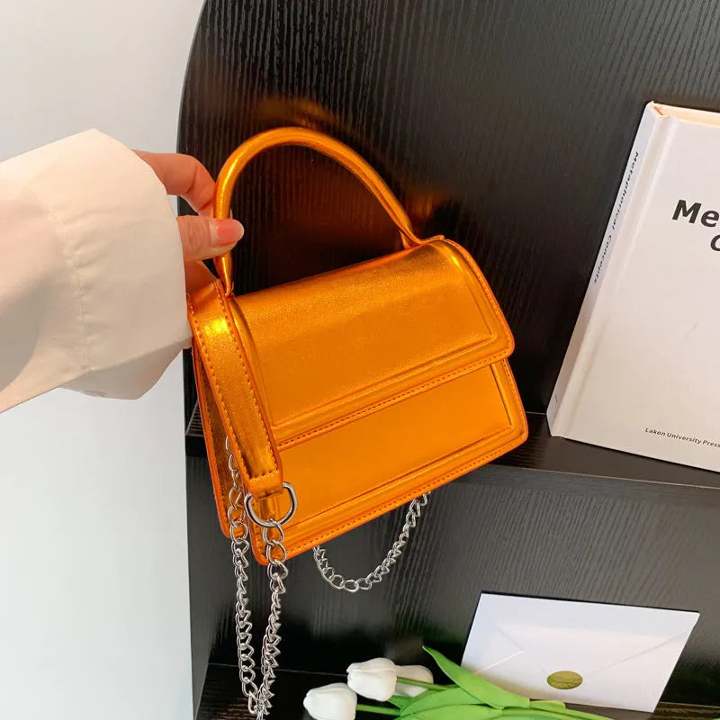 PU leather crossbody bag with horizontal square shape and sewing line detailing