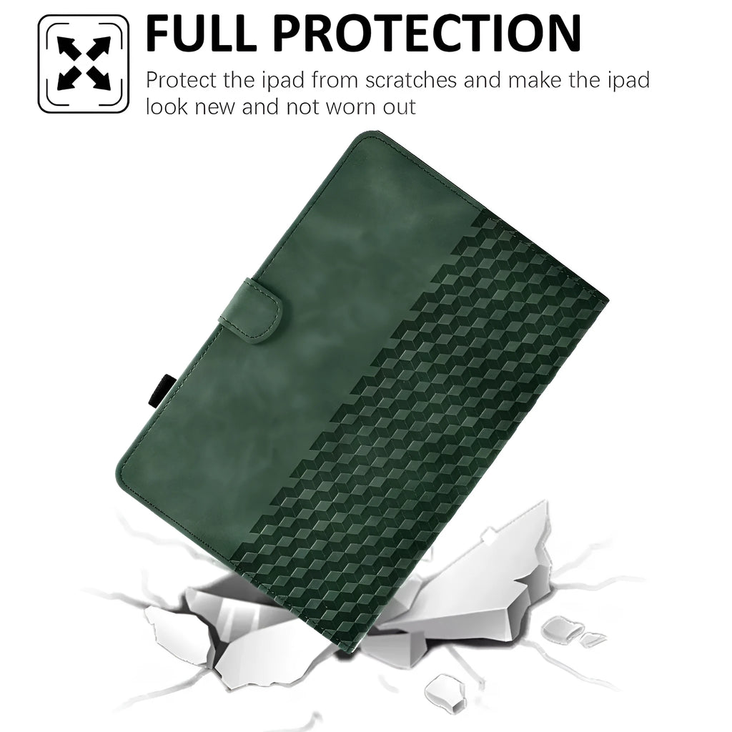 iPad leather case with card slot and stand in frosted diamond embossed style