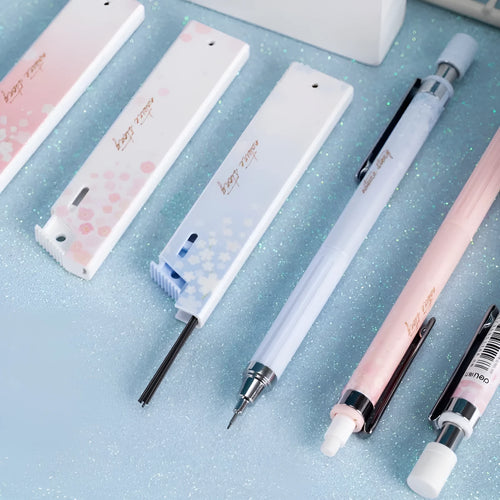 0.5mm automatic pencil set with Sakura cartoon design showing three pens and three HB refill boxes