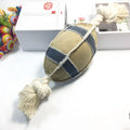 Linen cotton rope dog toy rugby football with bell, 24cm, bite resistant