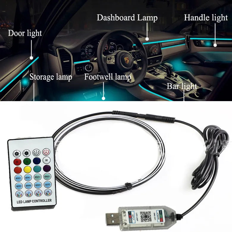 USB car ambient light music sync strip ABS plastic housing 110cm flexible LED decoration