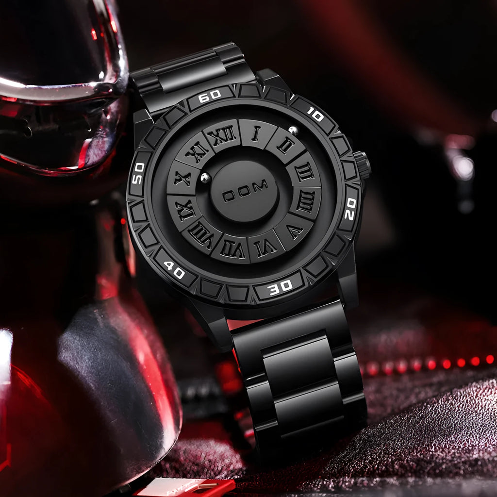 Creative magnetic suspension waterproof quartz watch black steel belt with watch box set