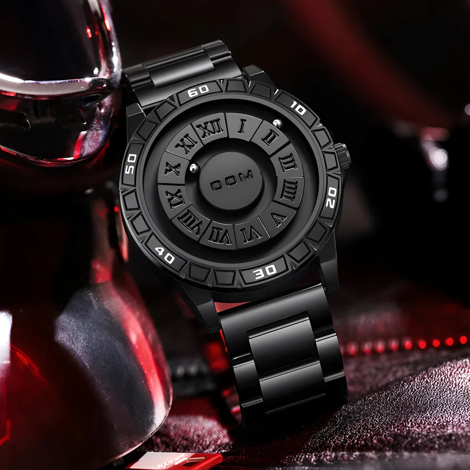 Creative magnetic suspension waterproof quartz watch black steel belt with watch box set
