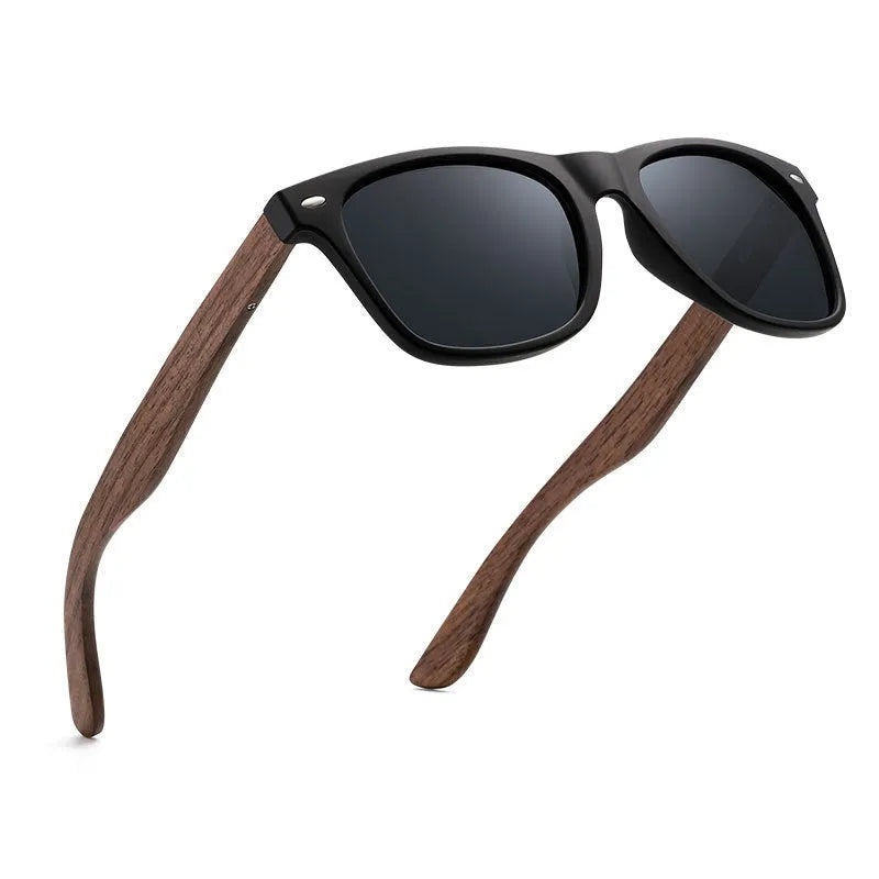 Polarized sunglasses with bamboo and wood frame, Blue Mercury coloured TAC lens, PC frame, in box