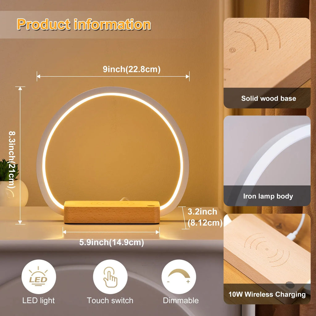 Wireless fast charging touch night light solid wood European style desk lamp with USB cable