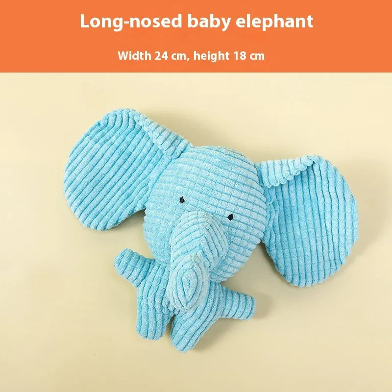Plush pet chew toy in donkey, duck or elephant style for puppy teething relief