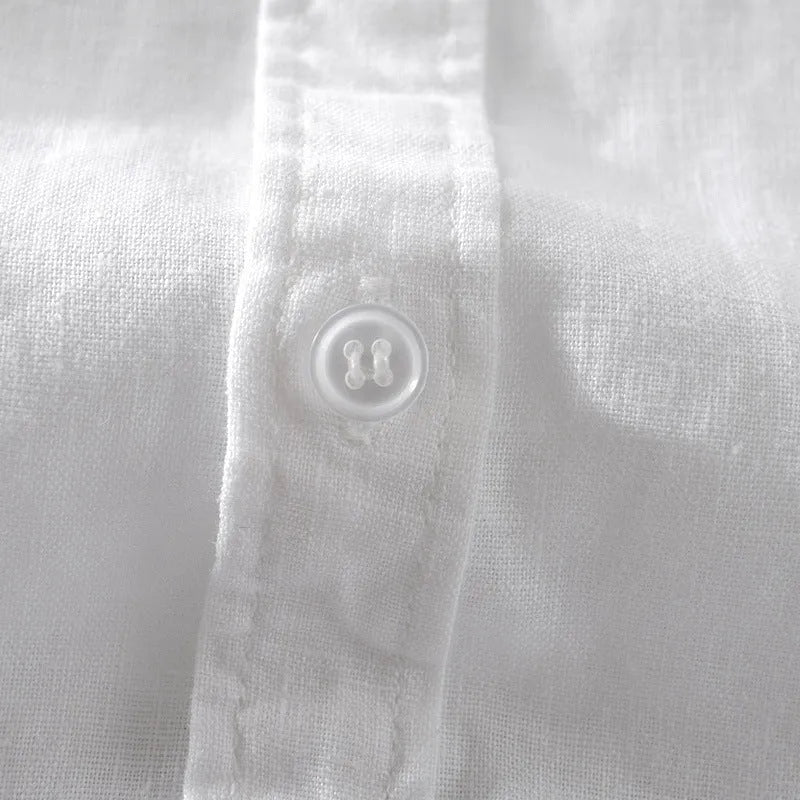 Men's loose fit short sleeve linen shirt in cotton linen blend fabric showing colour options