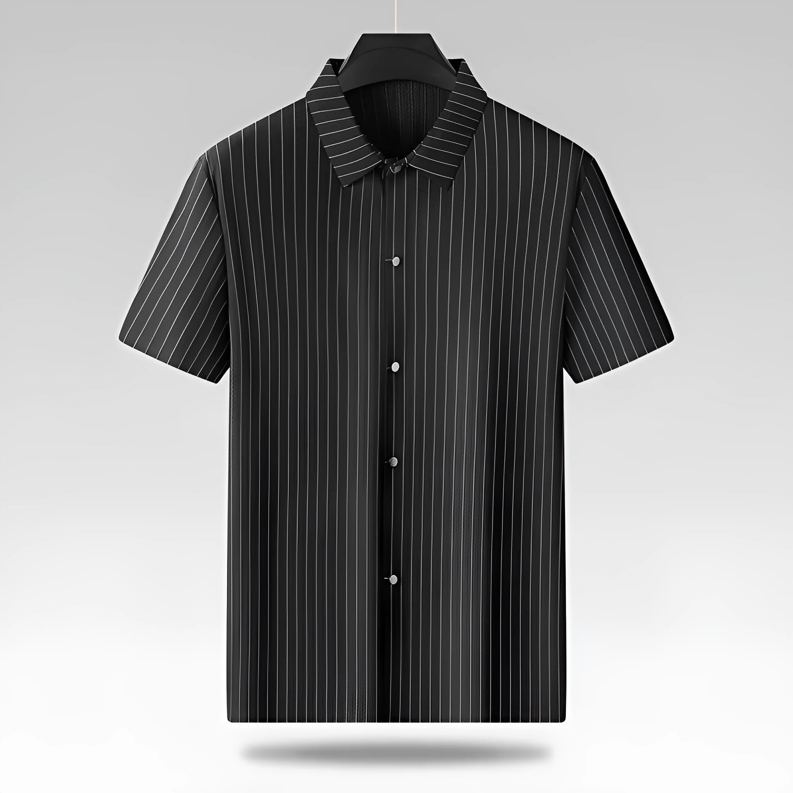 Men's plus size striped casual shirt with square collar in black or khaki