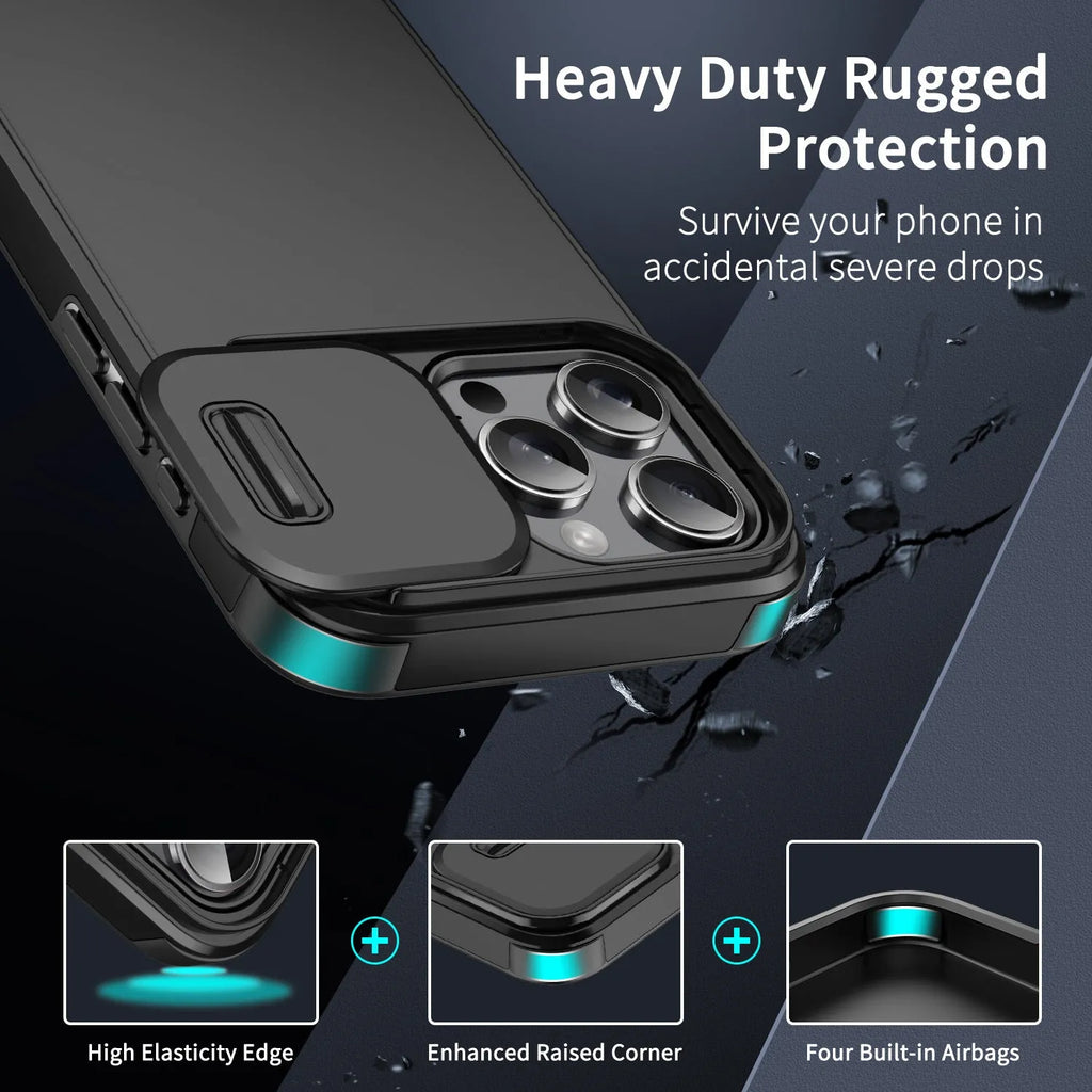 Simple sliding window phone case in black frosted TPU PC finish for iPhone 14 Pro Max