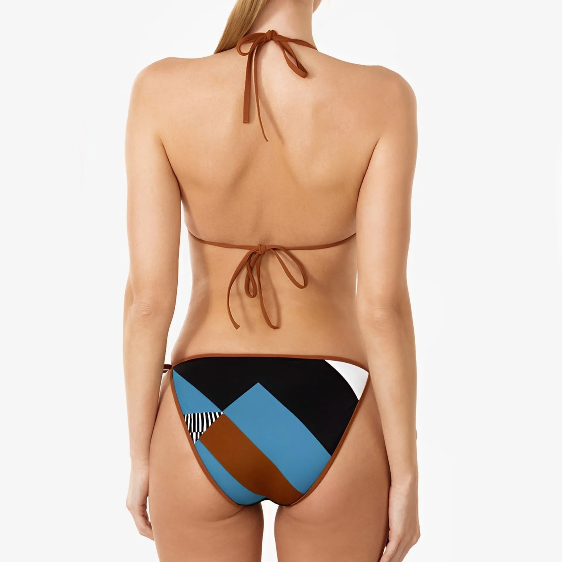 Women's skinny print split swimsuit bikini in picture colour with backless design