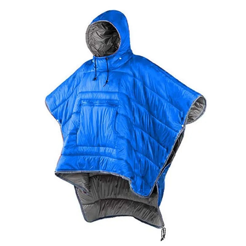 Outdoor cloak sleeping bag in Army Green, convertible to blanket, 200x140cm nylon construction