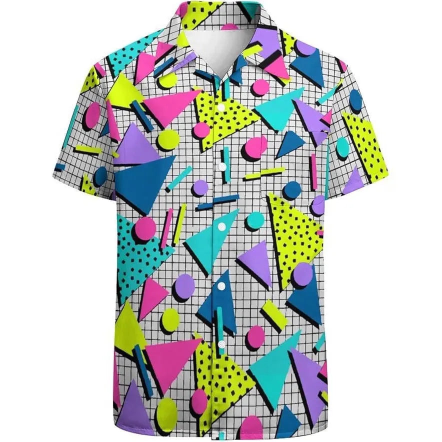 Men's short sleeve camouflage casual shirt in slim fit cardigan style on a hanger