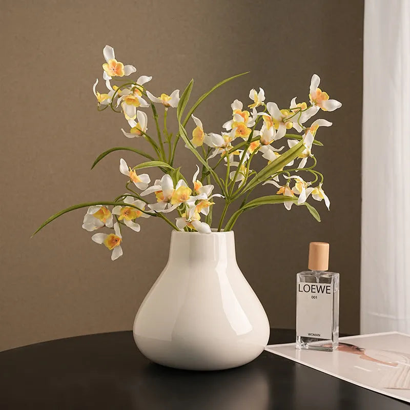 Ceramic decorative vase with round belly French design in black or white colour options