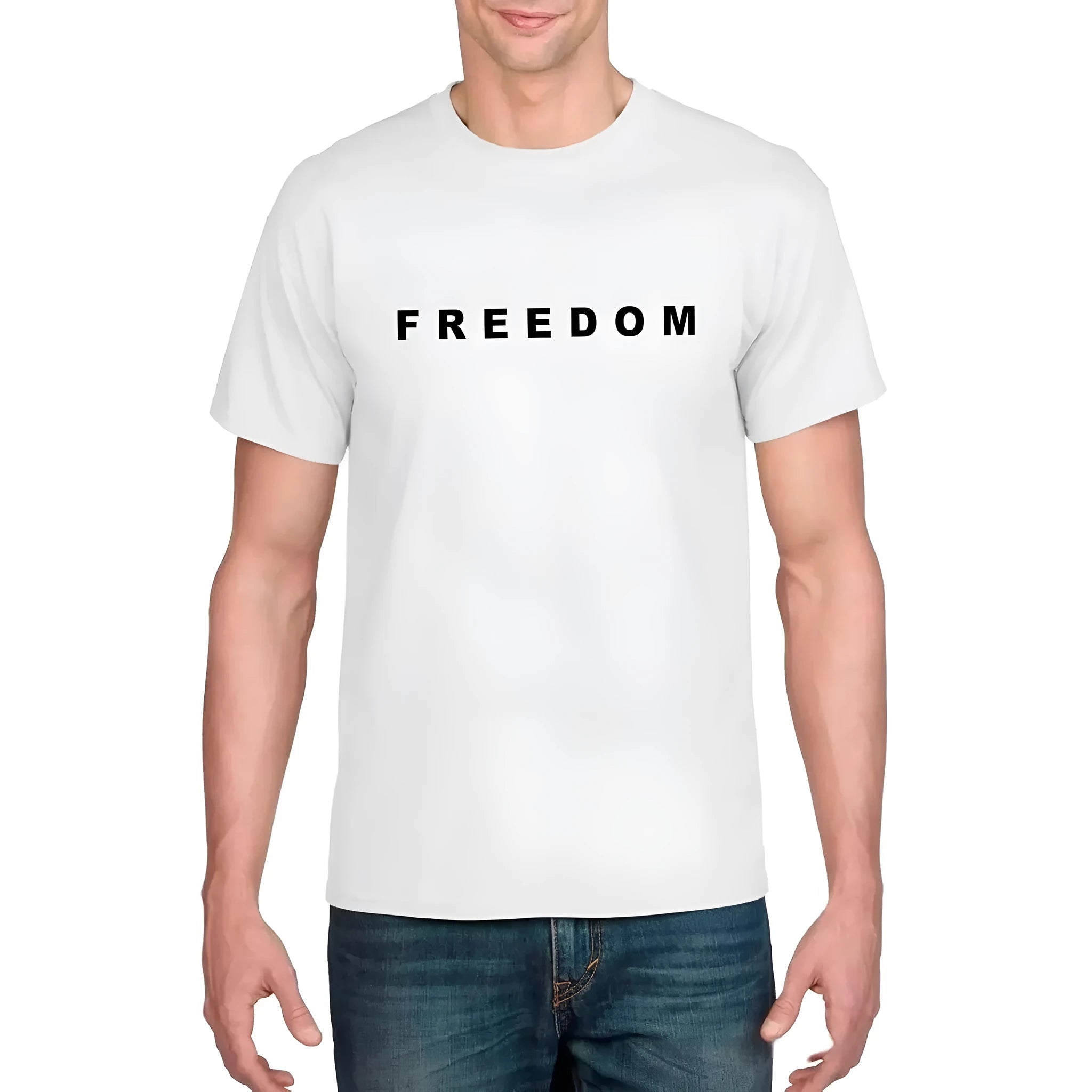 Unisex white cotton short sleeve crew neck t-shirt with letter print graphic, loose fit