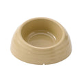 Stainless steel cat bowl on plastic stand in beige, brown, or light green colour