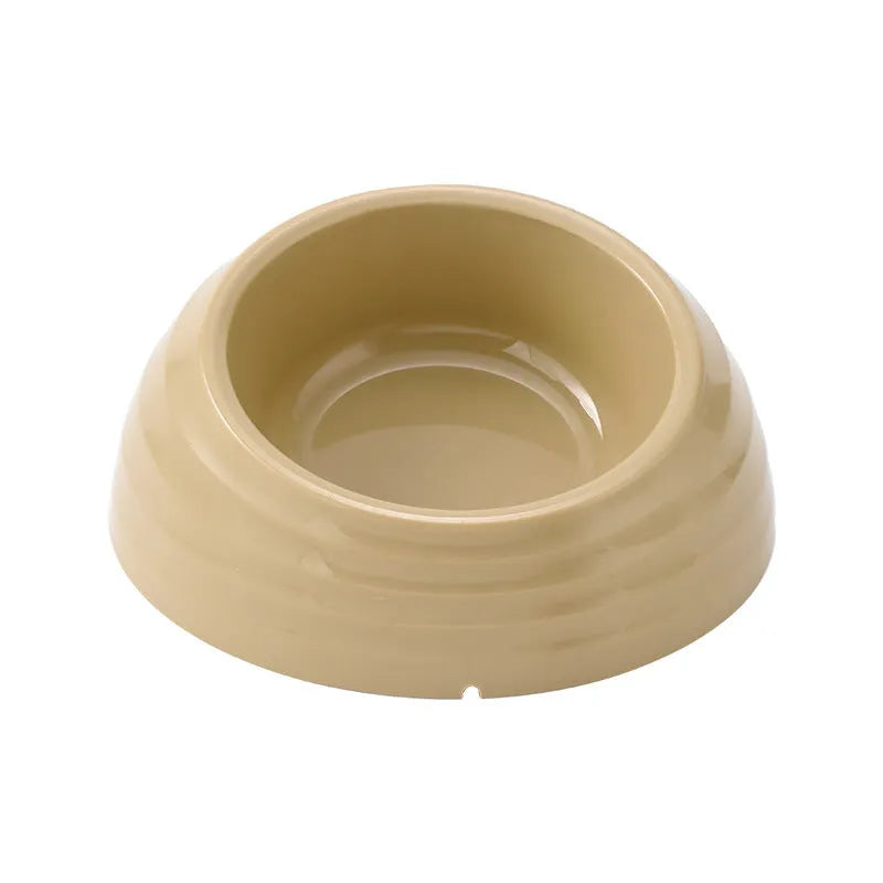 Stainless steel cat bowl on plastic stand in beige, brown, or light green colour