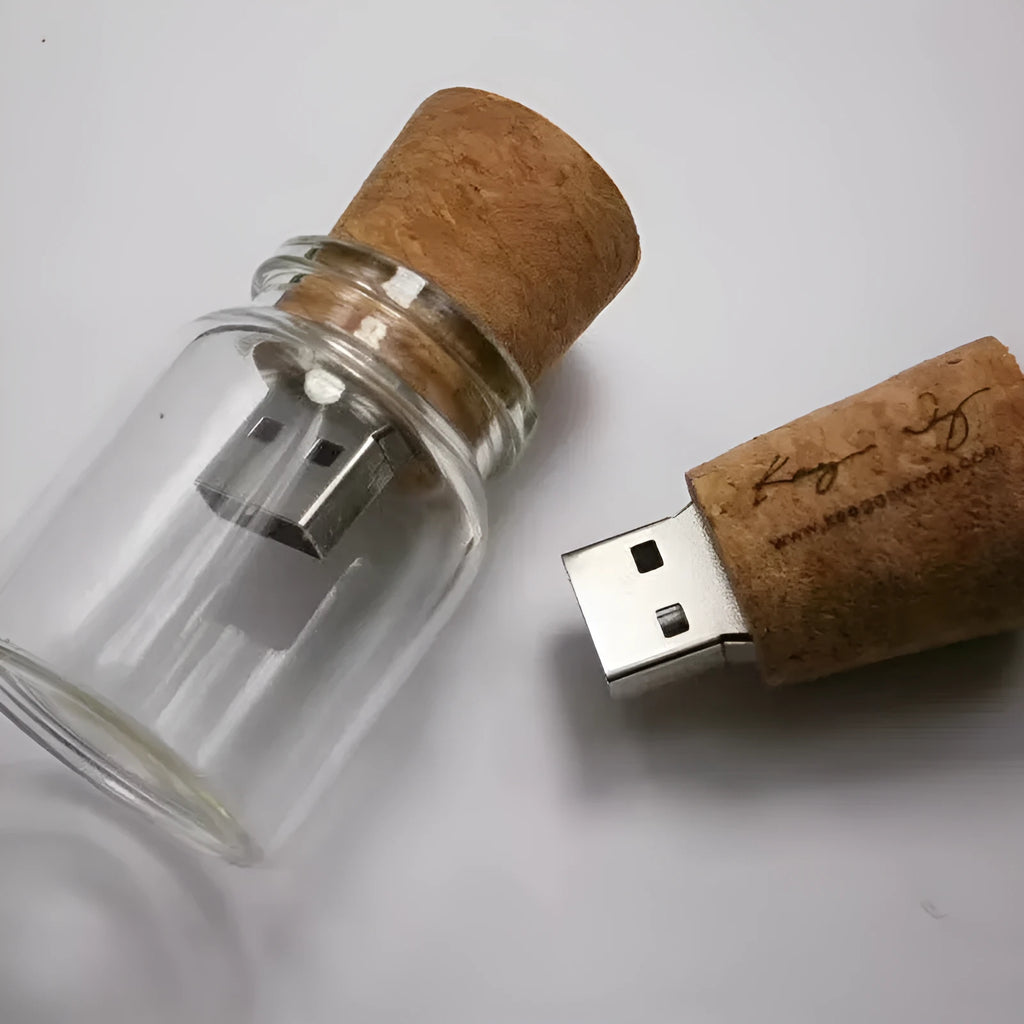 Wooden Wish Drift Bottle USB flash drive with transparent design measuring 60x28mm