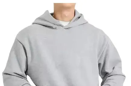 Men's solid colour fleece-lined cotton hoodie with a wool lining, shown in a pullover sweatshirt style.