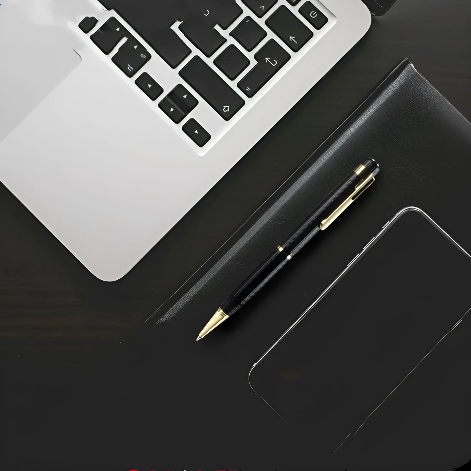 Black pen-shaped audio recorder with zinc alloy body, shown next to its included headset and data cable.