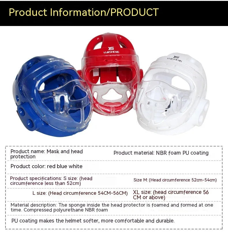 Karate helmet protective equipment in blue colour with adjustable straps and protective padding