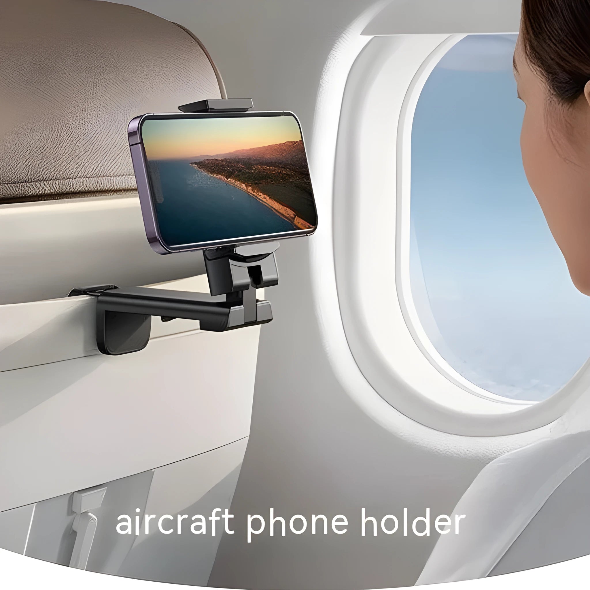 Universal foldable rotating phone holder in black, showing adjustable angle mechanism
