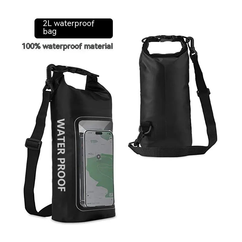 Army Green 2L waterproof PVC mesh crossbody bag for phones, shown with adjustable strap.