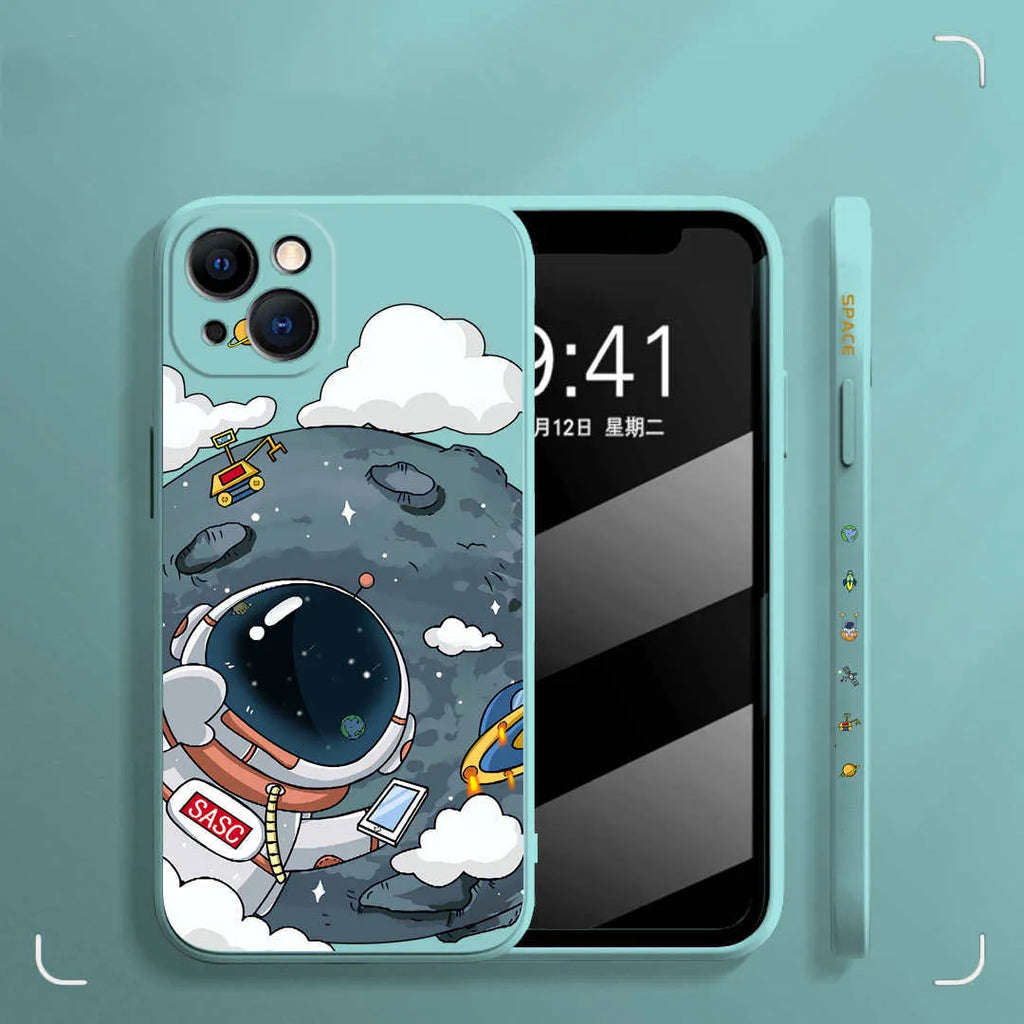 Rubik's Cube TPU phone case for iPhone with astronaut side design, black colour, back cover view