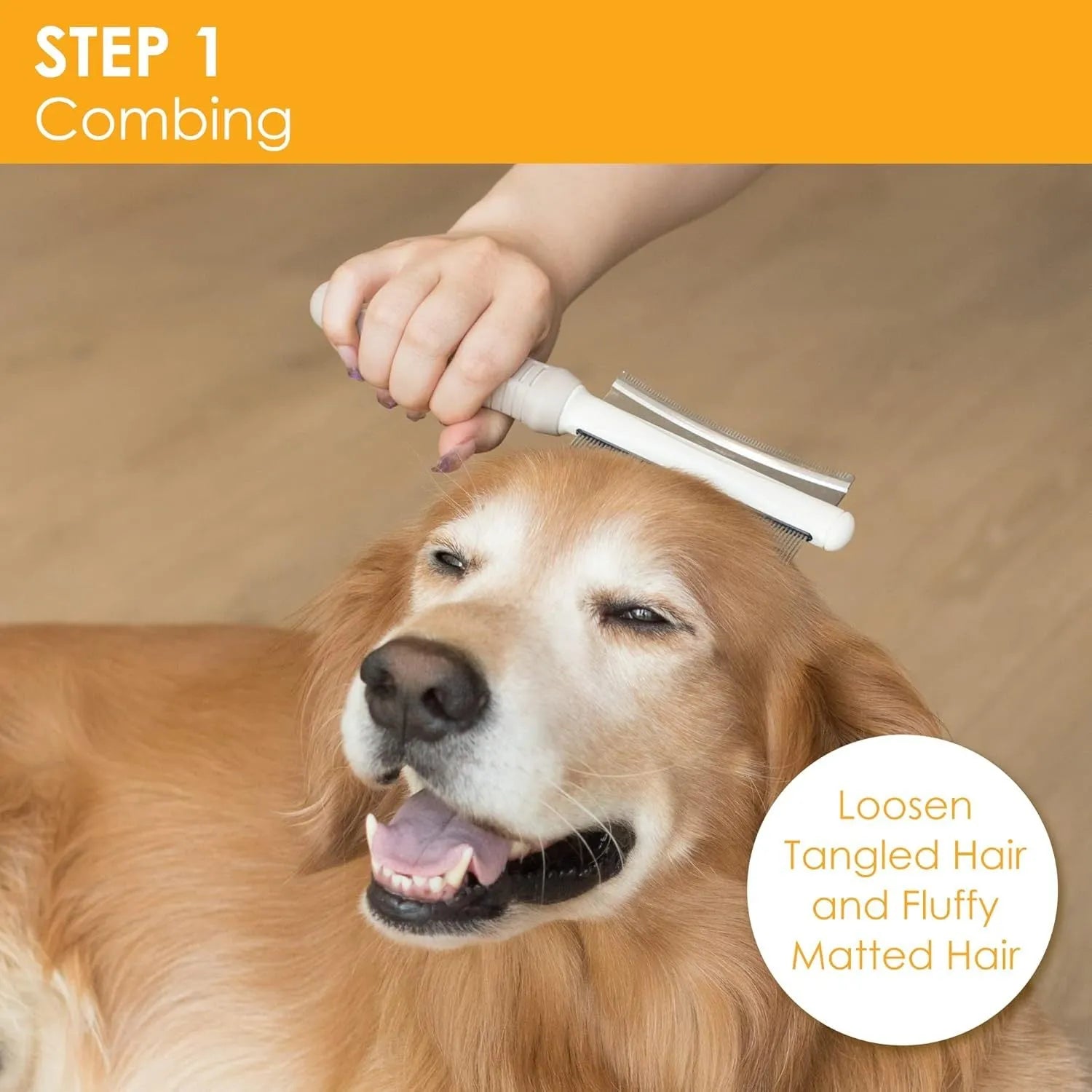 White 2-in-1 pet brush with a double-sided head and ergonomic anti-slip handle.