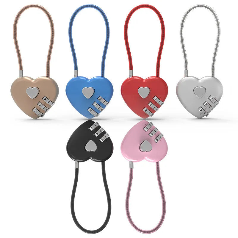 Peach heart shaped wire rope lock in various colours with different steel cable lengths for securing bicycle helmets