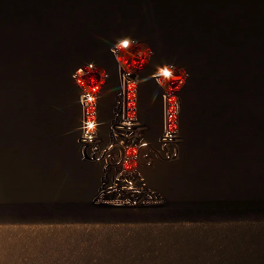 Gothic style necklace with candlestick pendant and cross chain in retro colour