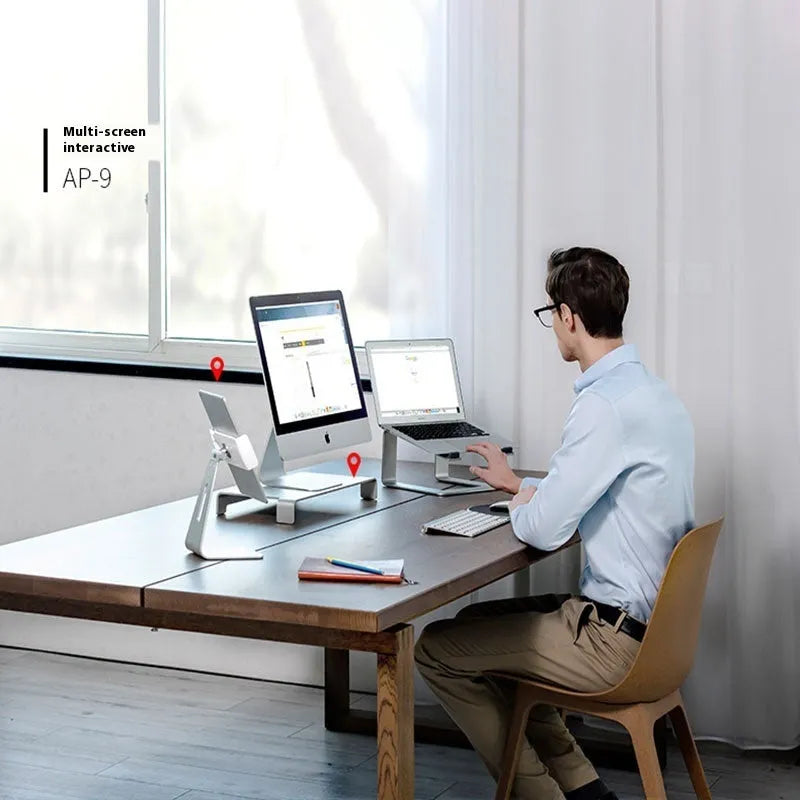 Aluminium laptop stand in black colour showing 29.9cm width and 18.5cm height dimensions