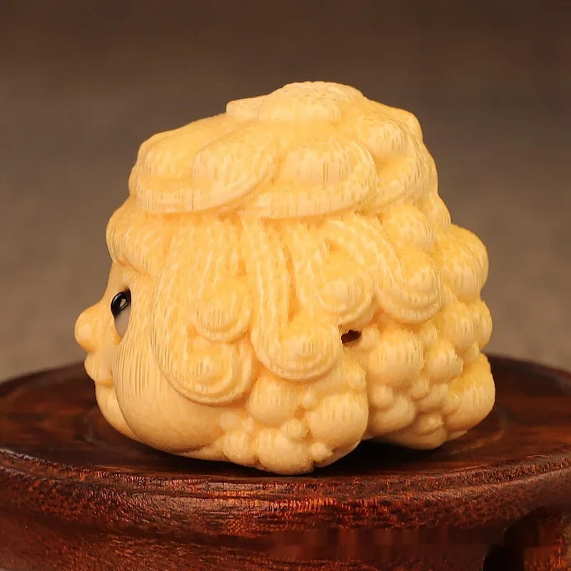 Solid bamboo carving of a golden Princess Toad ornament, 5.0 cm cute style figurine.