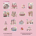 Architecture journal stickers with retro style world landmark designs including Paris Arc de Triomphe and London Big Ben