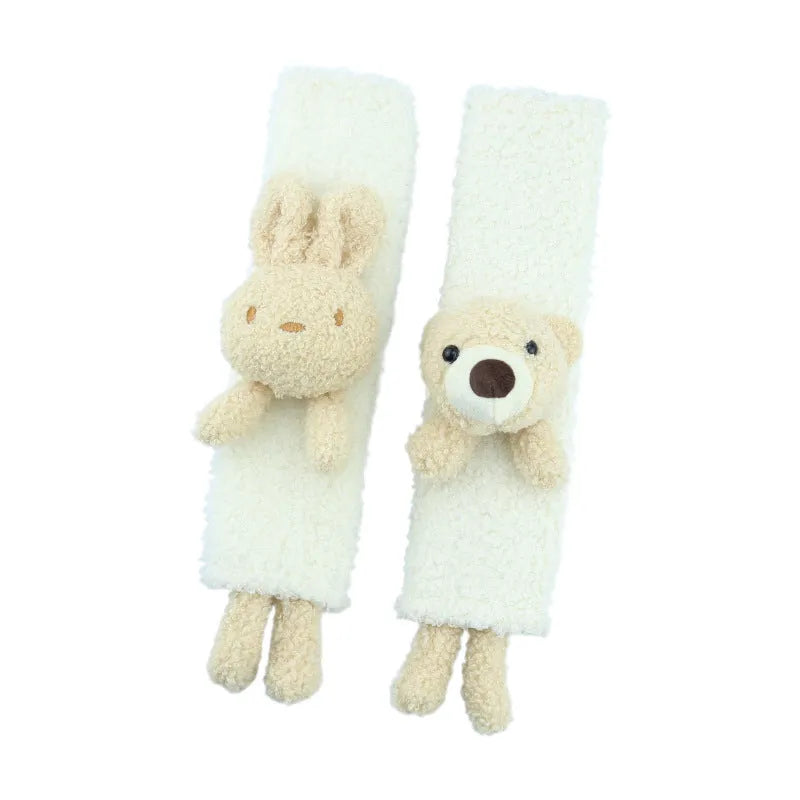 Plush lamb wool car seat belt shoulder protector with cartoon rabbit and bear designs