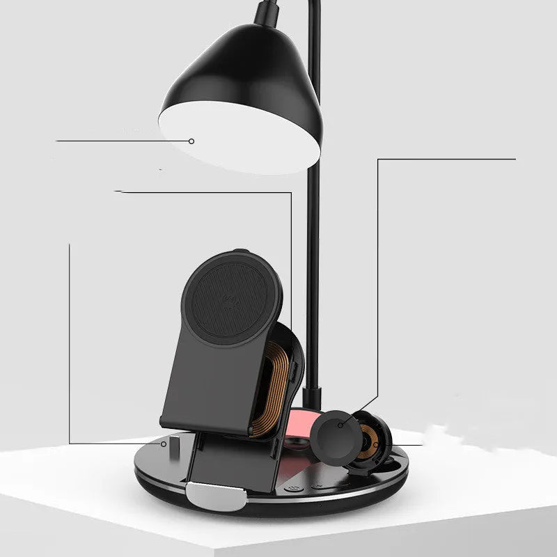 Black foldable magnetic wireless charger with phone and earbud charging areas open