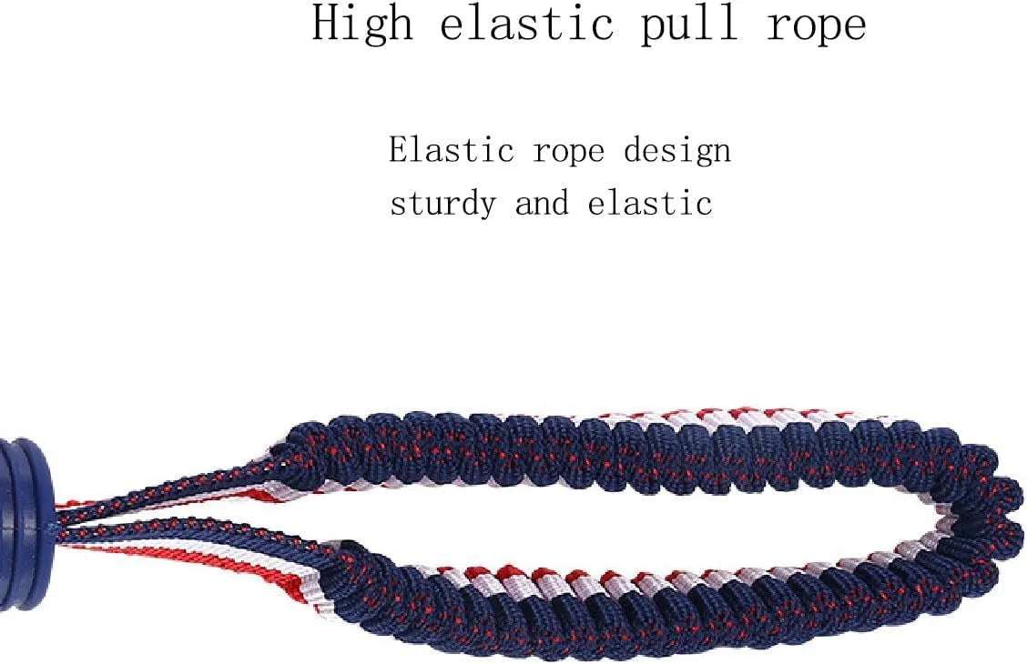 Blue natural rubber dog ball with rope attached measuring 6.5cm diameter