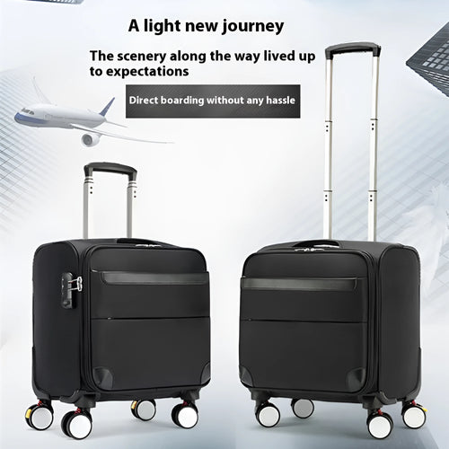 18 inch black Oxford cloth business suitcase with telescopic handle and universal wheels