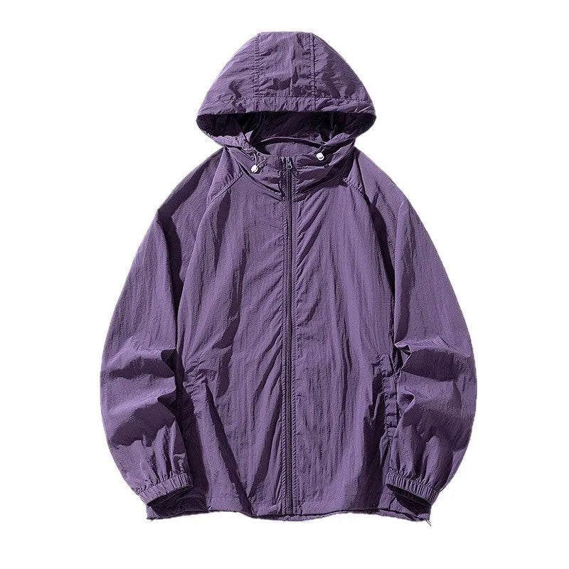 Lightweight loose fit outdoor sports jacket in nylon fabric available in multiple colours including pink, navy blue, and wine red