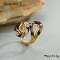 Stainless steel open mouth ring with electroplated leopard print and irregular heart and star geometry