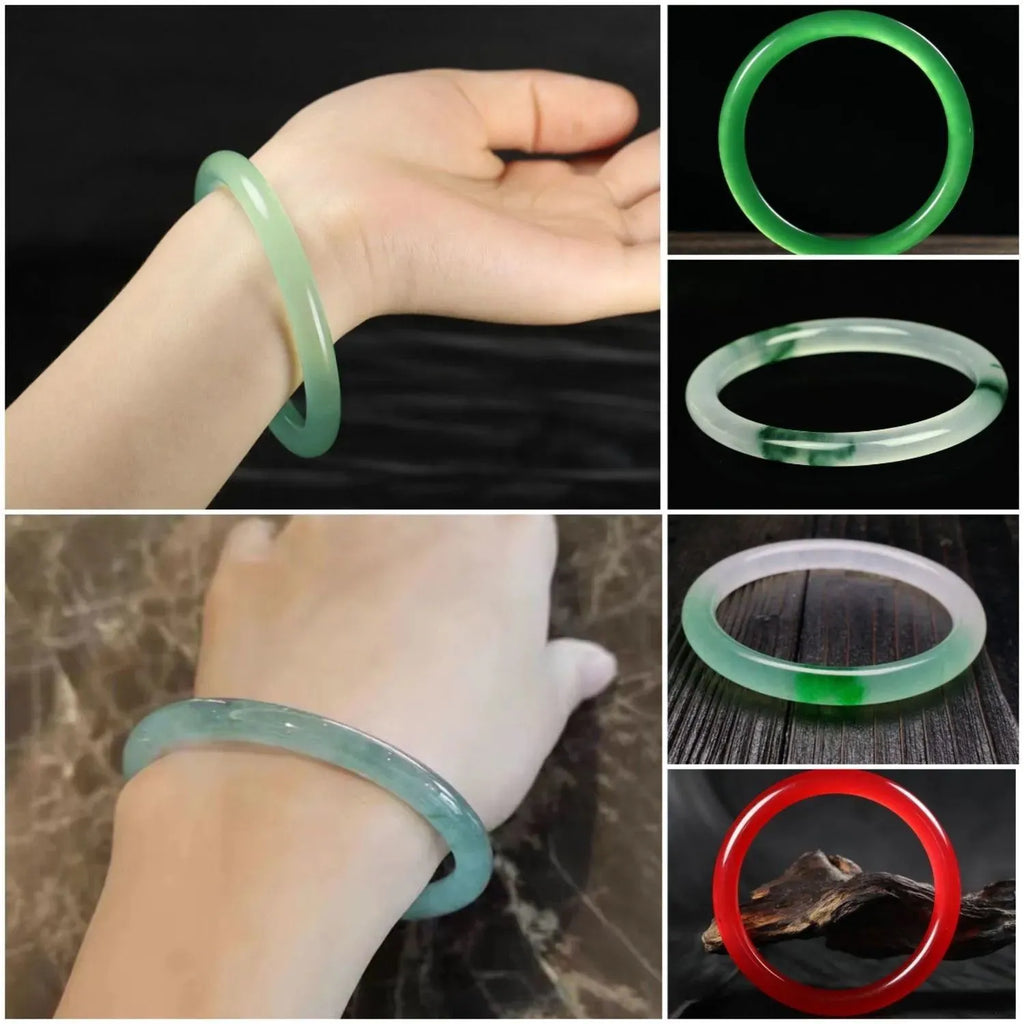 Ice-like emerald floating flower jade bracelet for women in various colours with traditional auspicious cloud patterns