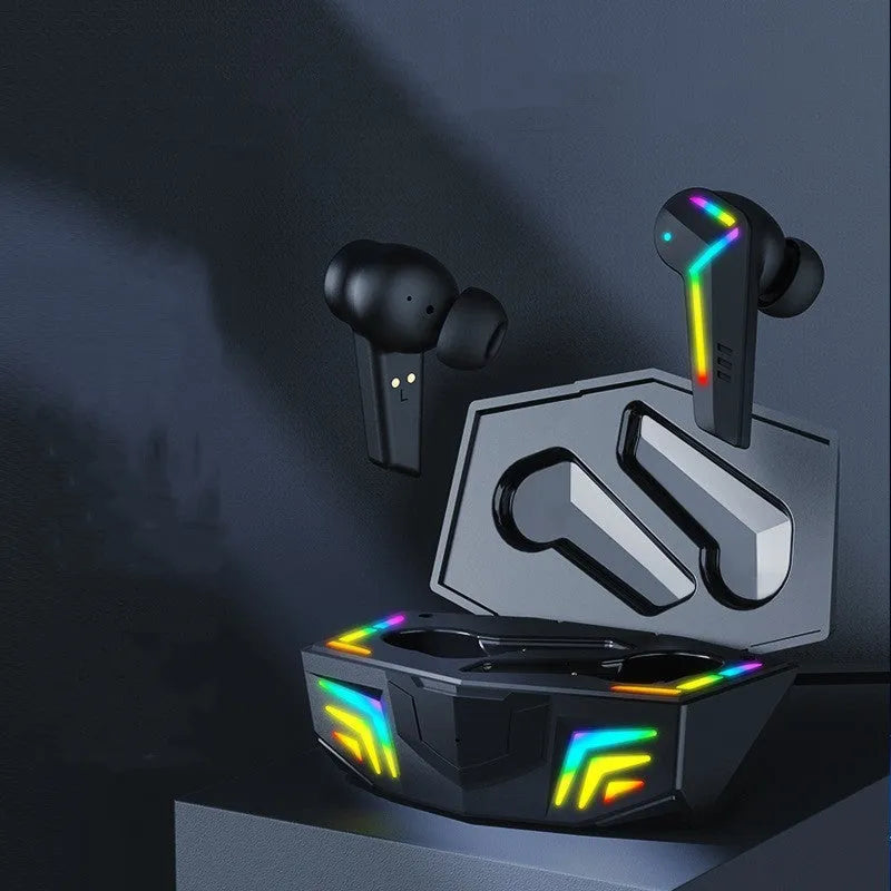 Black TWS Bluetooth gaming headset with low latency and 15-metre wireless range