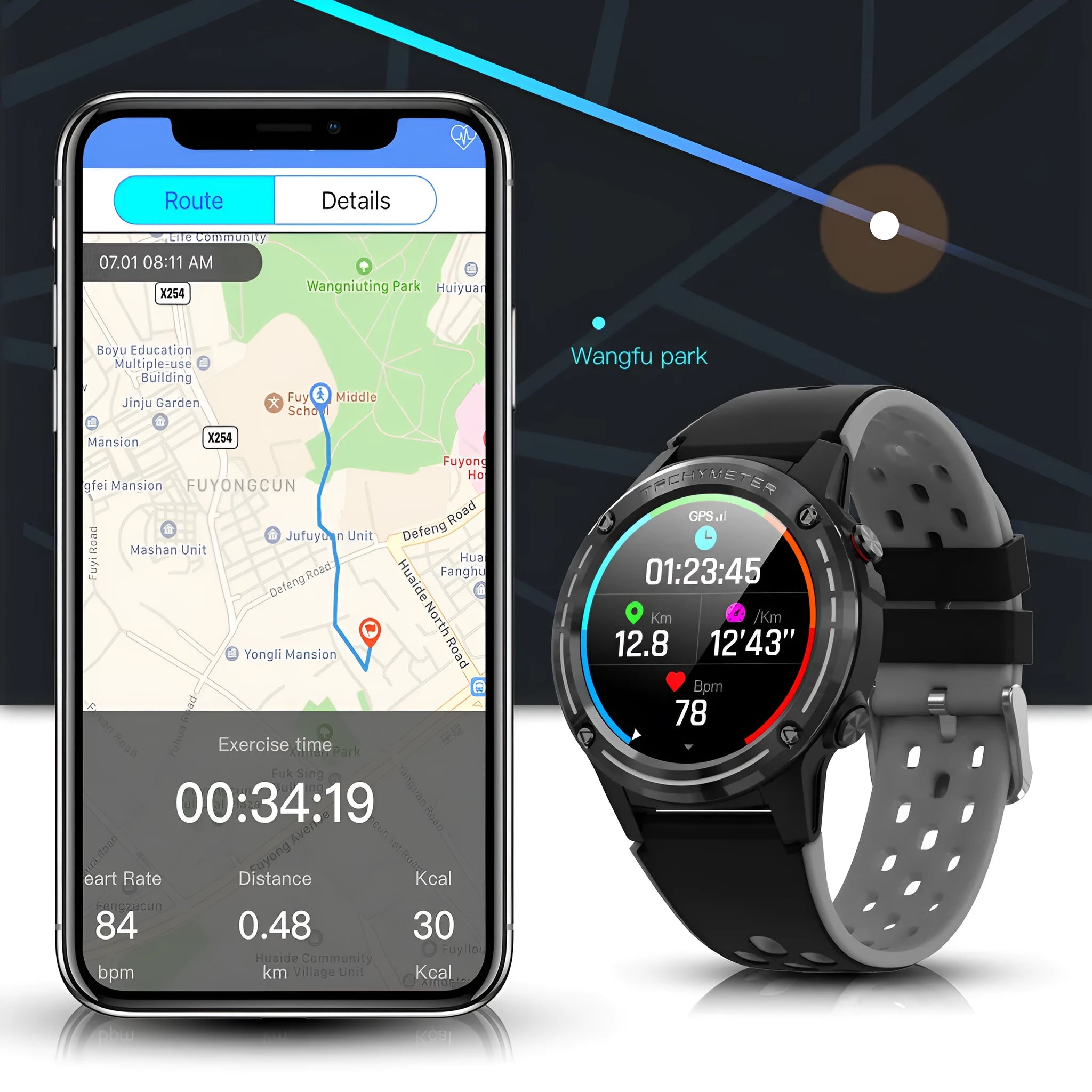 GPS smart watch with square 49mm face and silicone sports bracelet in multiple colours